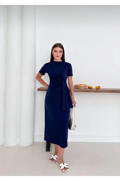MEGOMEL Women's Plain Patternless Side Tie Detail Dress