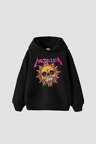 Bak Moda Hanorac negru Metallica Sun cu imprimeu supradimensionat
