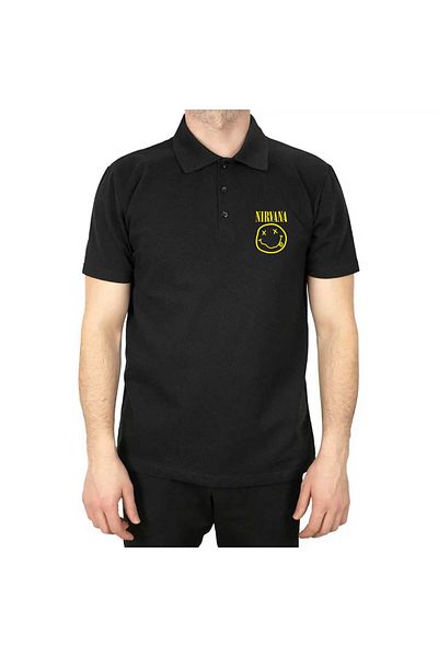 Z zepplin Nirvana Logo Polo Neck Black T-Shirt
