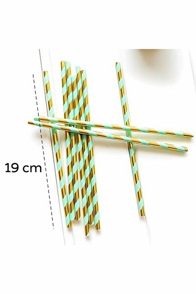 ARVALE Karışık Desenli 25 Adet Spiral Desenli Kağıt Pipet | Mavi Ve Altın Renk