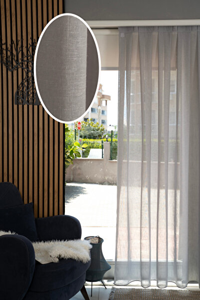 Elen's KETEN Yüksek Kalite Gramajlı Gri Salon Mutfak Yatak Odası Tül Perde 1/...