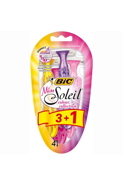 Bic Miss Soleil Colour Collection Razor, Women, 4 pcs