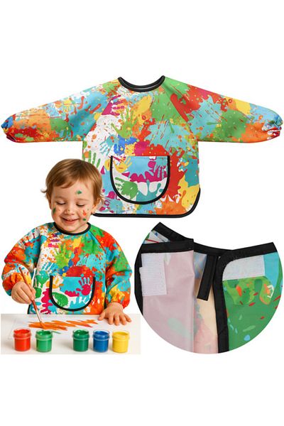 zola Waterproof painting apron 1-3 years, adjustable, elastic cuffs, pocket, 51x40 cm