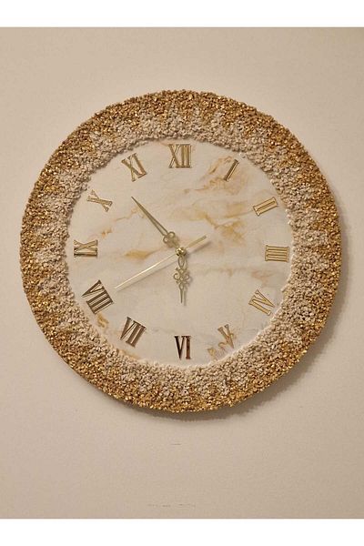 SART Creative Ceas Elegant De Perete Unicat Decorativ - Diametru 40 Cm, Pietre Naturale, Epoxidice