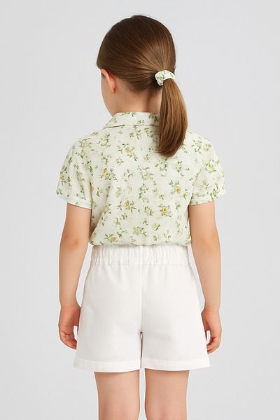 Uğur bebe Girls Floral Print Collared Shirt and White Shorts Set – Stylish and Comfortable Summer Combination