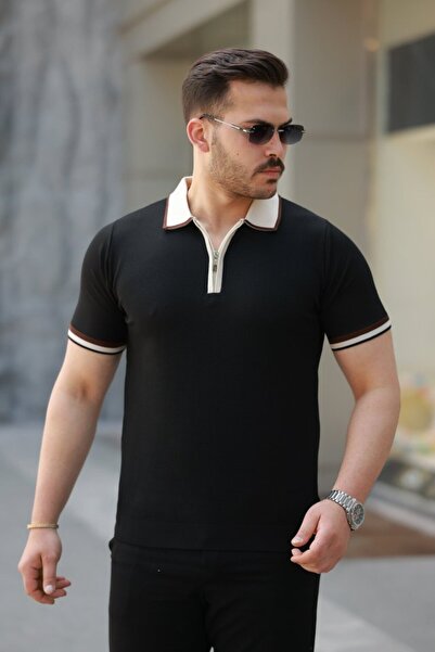 Pazarcan Men's Color Collar Short Sleeve T-Shirt