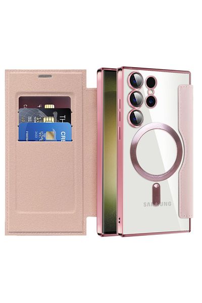 SKYDDAR INNOVATION Case for Samsung Galaxy S23 Ultra, SmartMag Book, Magsafe, RFiD, Card Holder, sticker set, Pink