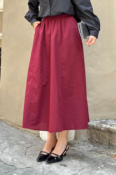 lamelif Flared Hijab Skirt Burgundy