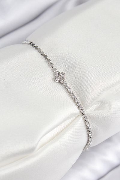 TUA MODA Old Fashioned Brass Zircon Stone Clover Model Crush Chain Silver Color Women's Bracelet