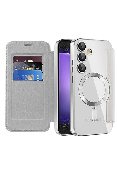 SKYDDAR INNOVATION Case for Samsung Galaxy S23 FE, SmartMag Book, Magsafe, RFiD, Card Holder, sticker set, Gray