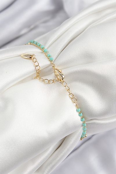 MÇ Plus Brass Zircon Stone Blue Beaded Model Gold Color Women's Bracelet