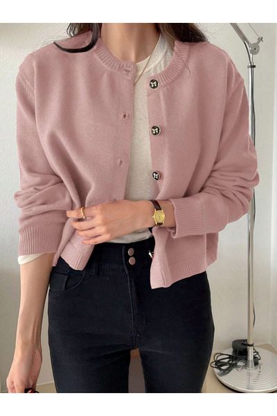 Ugdelia Women's Special Buttoned Soft Textured Knitwear Cardigan