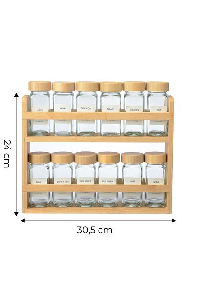 Kitchen Life 12' Bamboo Stand Bamboo Lid Square Spice Rack Set 100 ml - Bamboo Spice Rack with Stand
