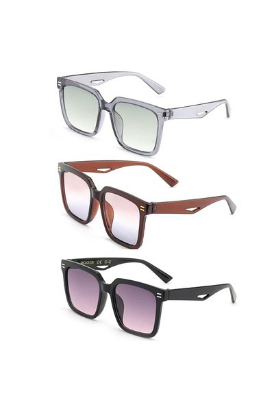 Lozzo Triple Advantage Set Women's Uv400 Protection Square Sunglasses 23002