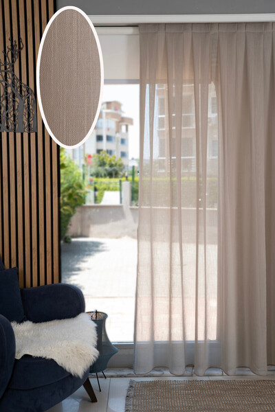 Elen's Natural Flamlı Efektli Keten Özel Ütü İstemez Kalın Şambanya Tül Perde...