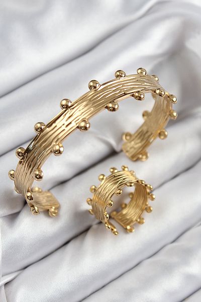 TUA MODA Tua Moda Brass Topcuk Model Gold Color Bracelet Ring Set