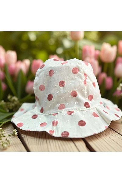 Balgüneş Tekstil Cap&More 3/6 Month Girl's Polka Dots Flower Hat-45Cm Dusty Rose