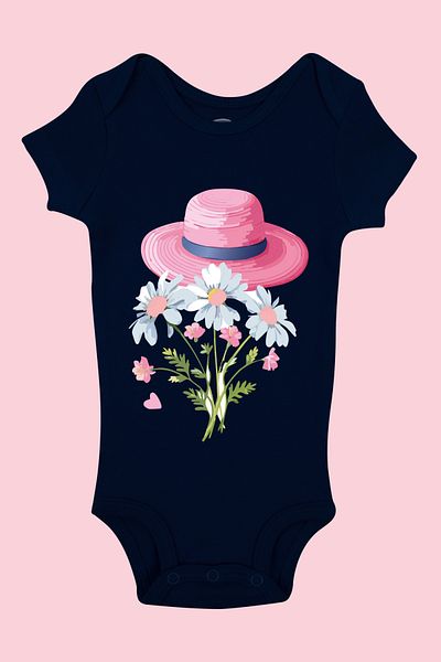 Mavipink Baby Cotton Pink Hat Printed Short Sleeve Bodysuit