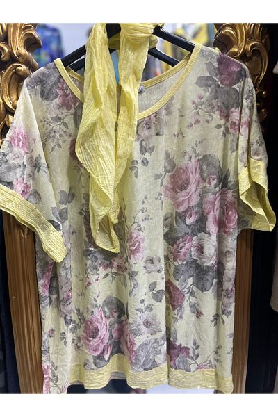 Butik Ayseba Italian Blouse Tie Dye Pattern Sequin Detailed Blouse with Shawl