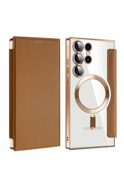 SKYDDAR INNOVATION Case for Samsung Galaxy S23 Ultra, SmartMag Book, Magsafe, RFiD, Card Holder, sticker set, Brown