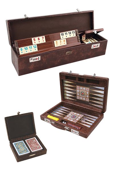 ELDİPA Elite 3-Piece Luxury Game Set Okey + Backgammon + Playing Card Set – Special Design with Leather Encrypted Bag