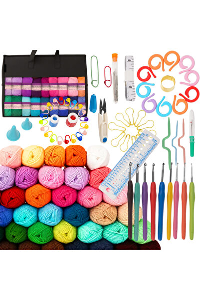zola XXL crochet set 113 pieces, 40 balls, 9 crochet hooks 2-6 mm, needles, scissors, accessories