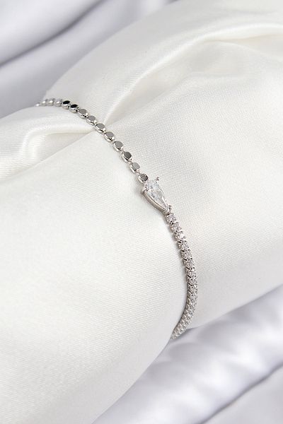 MÇ Plus Brass Zircon Stone Drop Model Crush Chain Silver Color Women's Bracelet