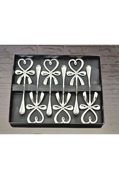 atabey home 6 Pieces Silver Bow Pattern Heart Tea-Mug-Cup Spoon