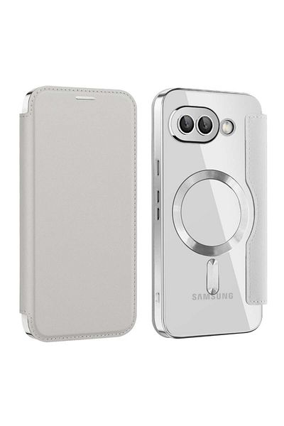 SKYDDAR INNOVATION Case for Google Pixel 9a, SmartMag Book, Magsafe, RFiD, Card Holder, sticker set, Gray