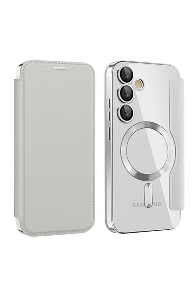 SKYDDAR INNOVATION Case for Samsung Galaxy S24, SmartMag Book, Magsafe, RFiD, Card Holder, sticker set, Gray