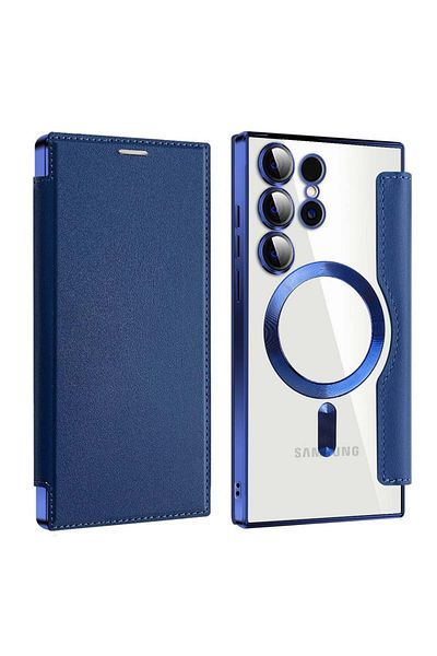 SKYDDAR INNOVATION Case for Samsung Galaxy S23 Ultra, SmartMag Book, Magsafe, RFiD, Card Holder, sticker set, Blue