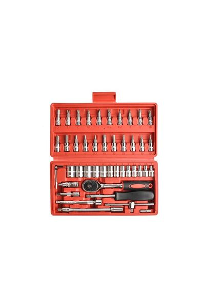 Blasko 46-piece Chrome Vanadium socket wrench, bit, torx set with PVC organizer box