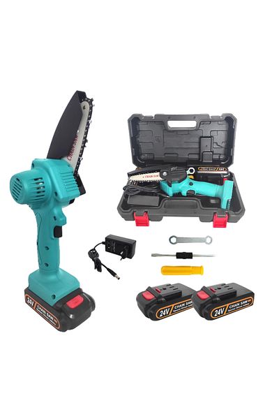 Blasko Mini portable chainsaw 24V 2Ah with 2 batteries and 13 cm blade, light and efficient