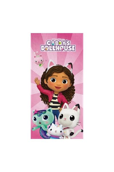 OEM Prosop de plajă din bumbac roz, model Gabby's Dollhouse, pentru copii, 70x140cm