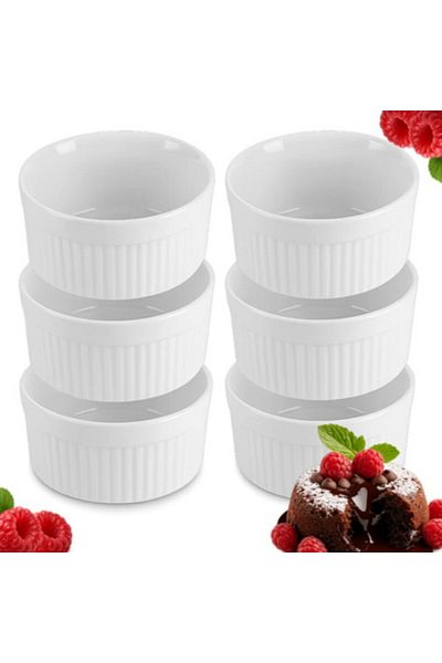 zola Set of 6 heat-resistant ceramic pots, capacity 200 ml, diameter 9 cm, height 4.6 cm, white