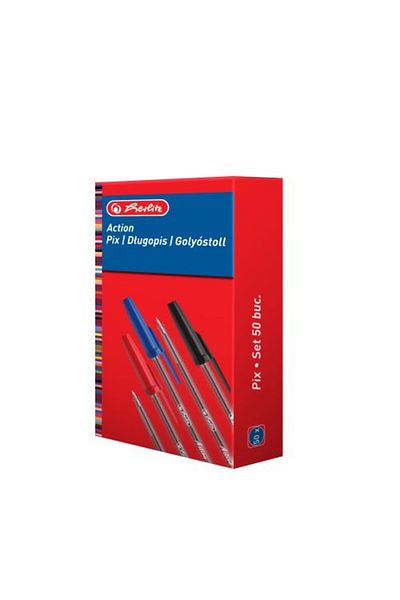 Herlitz Pixuri cu bilă Action din plastic de unică folosință, 0,7 mm, cerneală albastră, pachet de 50