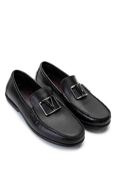Valentino Men's Genuine Leather Black Loafer Shoes