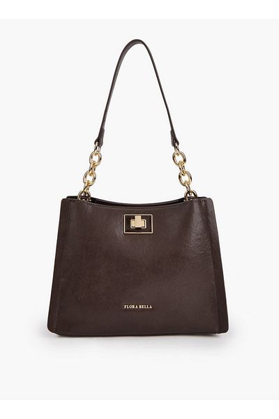 Flora Bella by Shoexpress Solid Tote Bag with Chain Accented Handle and Zip Closure