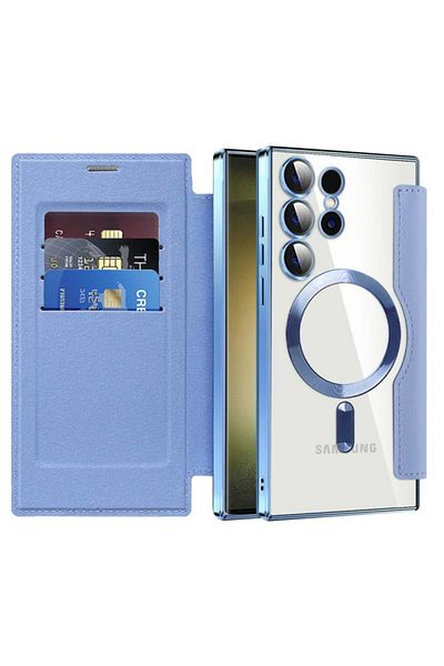 SKYDDAR INNOVATION Case for Samsung Galaxy S23 Ultra, SmartMag Book, Magsafe, RFiD, Card Holder, sticker set, Blue