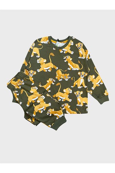 ALİŞ KİDS Boy's 100% Cotton Green Lion Print Long Sleeve Pajamas Set