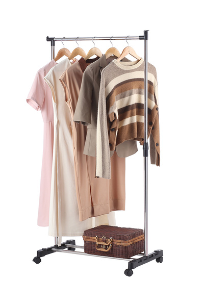 Lawazim Stainless Steel Clothes Rack - Adjustable Height, Single Rail, Shelf ...