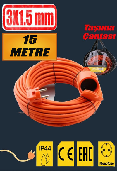 NUBLADO Uzatma Kablosu 3x1.5 mm 15 METRE Tekli Grup Fiş Priz Topraklı Kablolu...