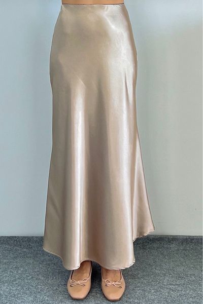 Ritnice Fusta maxi din satin auriu cu talie elastică Luna