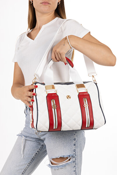 Adelina Bags Women's Quilted Embroidered Cylinder Model Hand and Cross Strap Shoulder Bag