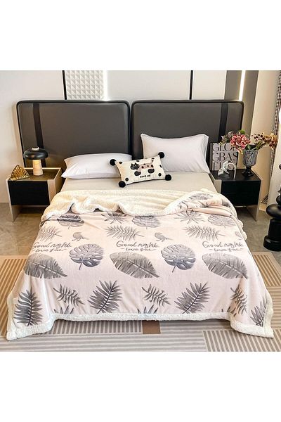 trendyhome Cocolino Blanket with Fur, 200x230 cm, Leaves, Cream, J23379