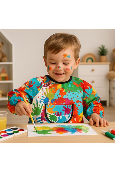 zola Waterproof painting apron 1-3 years, adjustable, elastic cuffs, pocket, 51x40 cm