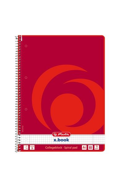 Herlitz College Spiral Notebook A4, Color Red, Material Paper, 80 Sheets, Grid Format