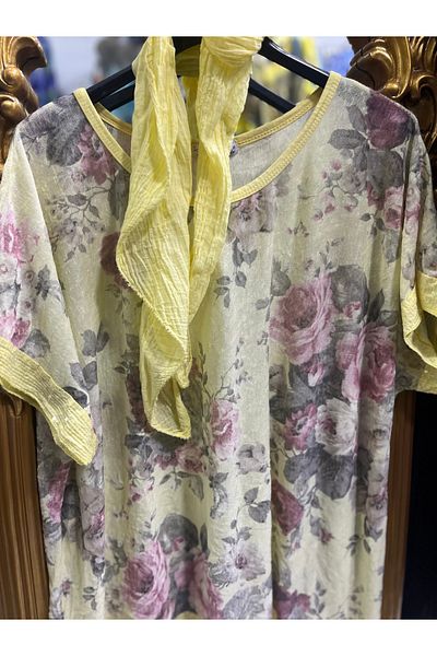 Butik Ayseba Italian Blouse Tie Dye Pattern Sequin Detailed Blouse with Shawl