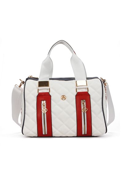 Adelina Bags Geantă de umăr matlasată brodata pentru femei, model cilindru, cu curea încrucișată
