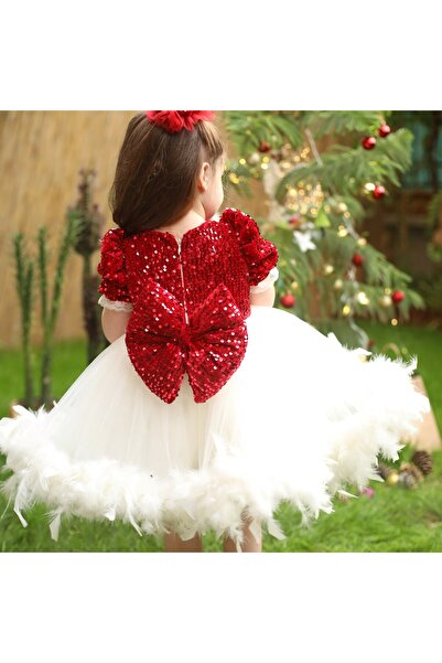 sara tasarım Gianna Yeni yıl Kırmızı Beyaz 1 Yaş Elbise